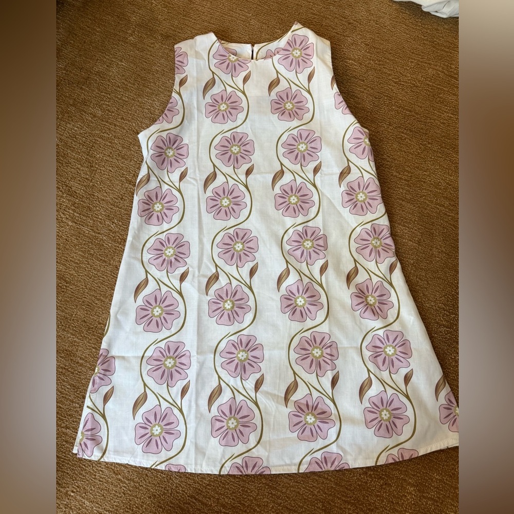 Sleeveless White Mini Dress with Pink Floral Print
